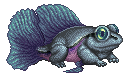 png of Glubleko from The Final Outpost, a blue froggy creature with betta-like fins